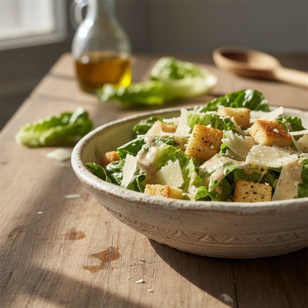 Klassikaline Caesari salat: nippe restorani tasemel roaks