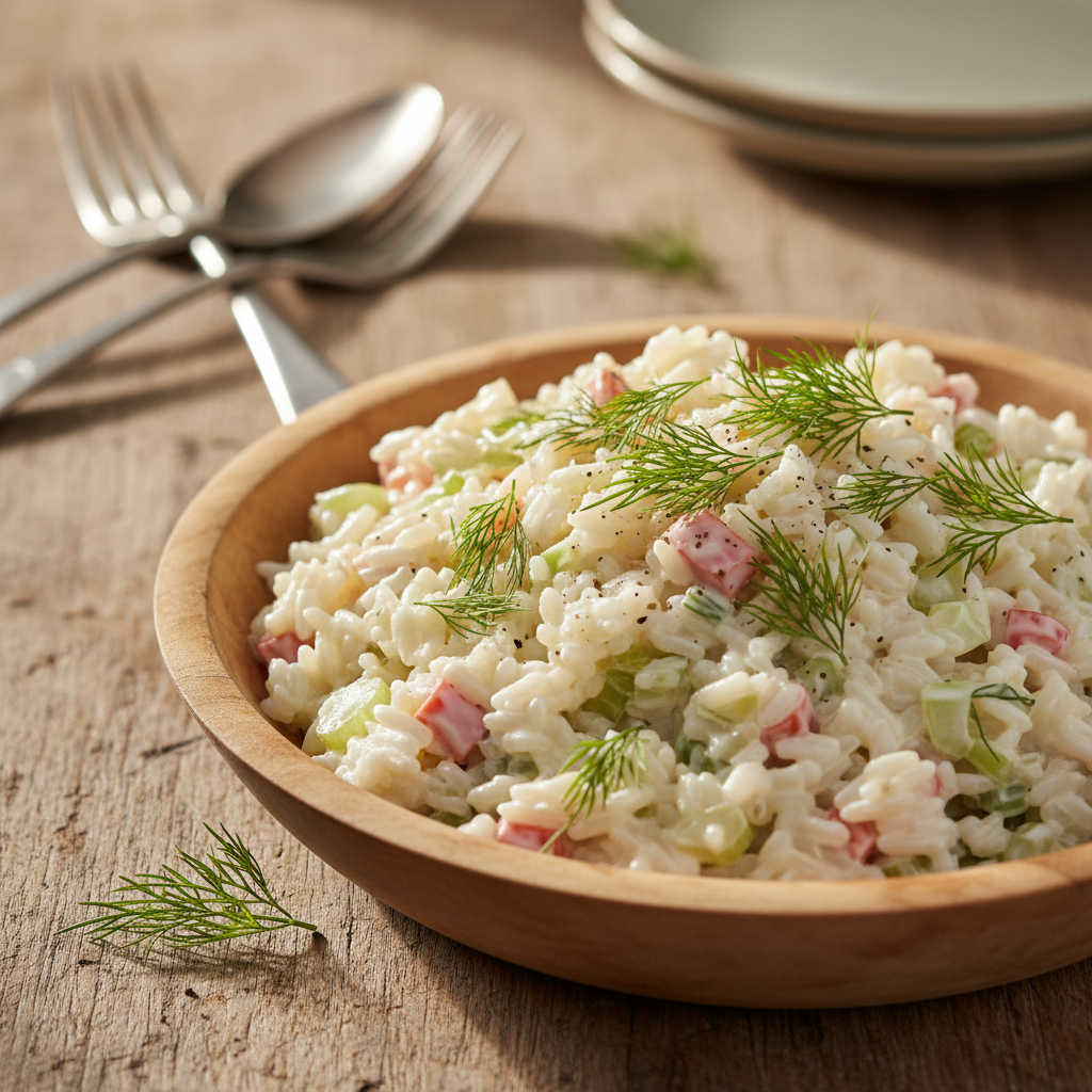 Lihtne ja maitsev riisi-makrasalati retsept minutitega